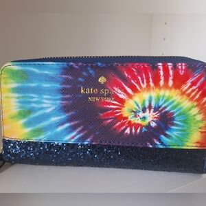 NWOT Kate Spade Tie-Dye Long Zip Wallet w/ Blue Sequins